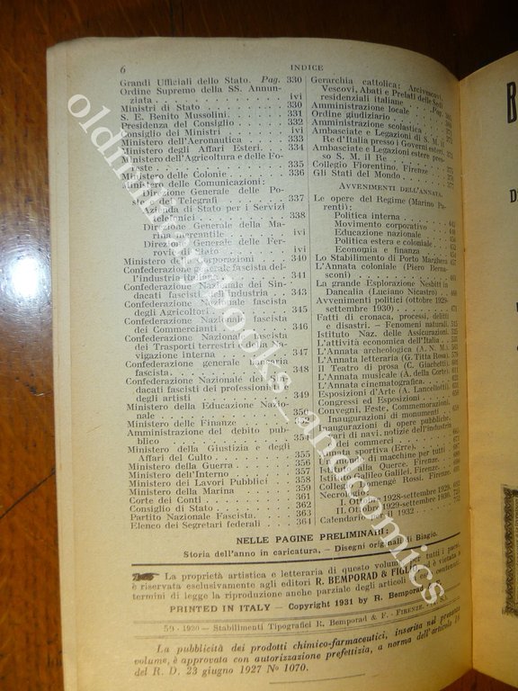 ALMANACCO ITALIANO 1931 BEMPORAD PICCOLA ENCICLOPEDIA POPOLARE