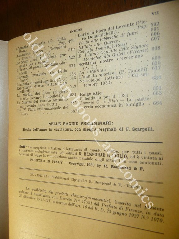 ALMANACCO ITALIANO 1933 BEMPORAD PICCOLA ENCICLOPEDIA POPOLARE