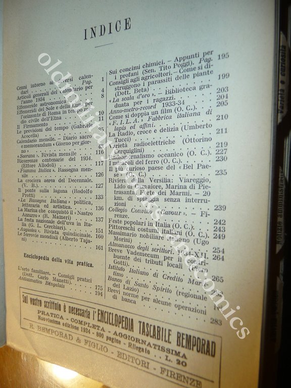 ALMANACCO ITALIANO 1934 BEMPORAD PICCOLA ENCICLOPEDIA POPOLARE