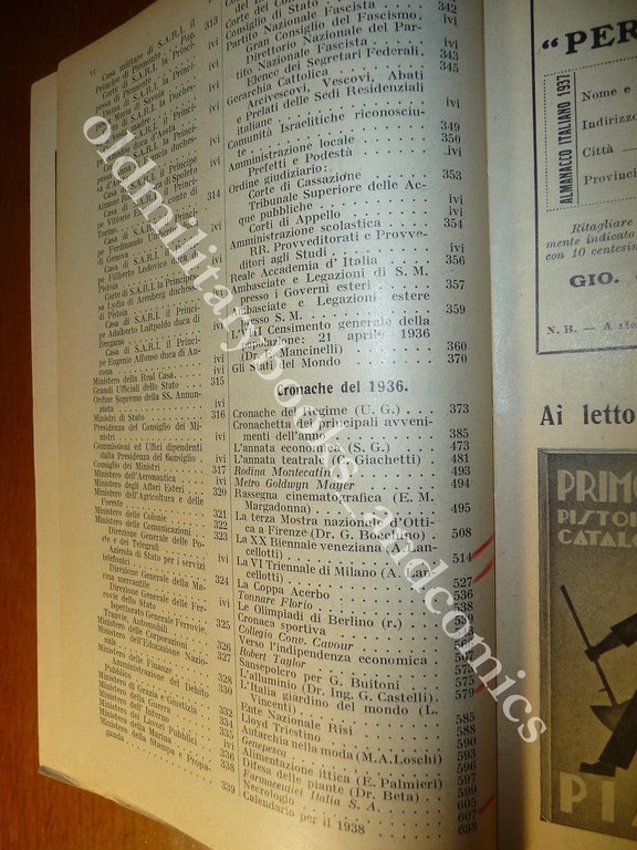 ALMANACCO ITALIANO 1937 BEMPORAD PICCOLA ENCICLOPEDIA POPOLARE