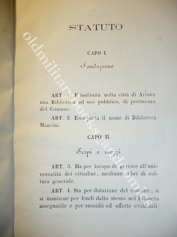 BIBLIOTECA MANCINI STATUTO FONDAZIONE VOTATO CONSIGLIO COMUNALE ARIANO IRPINO
