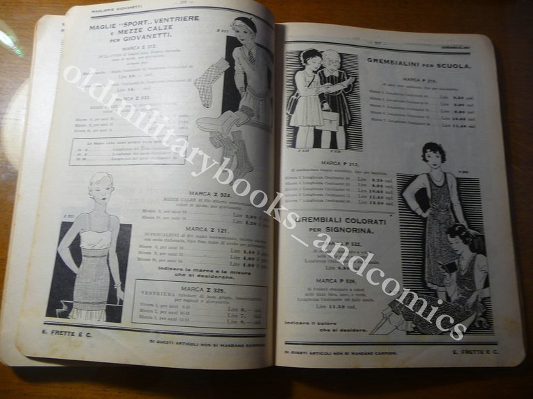 CATALOGO FRETTE TESSUTI VESTITI FAZZOLETTI BIANCHERIA VESTAGLIE 1934