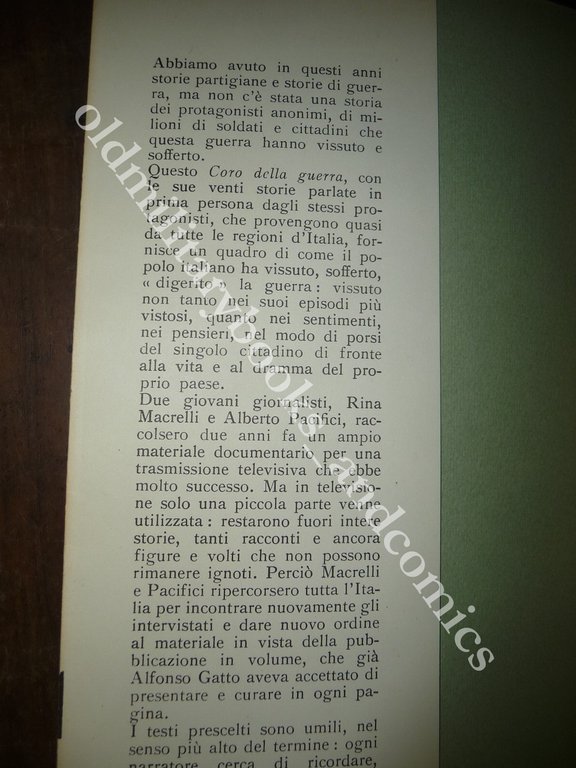 IL CORO DELLA GUERRA PACIFICI-MACRELLI A CURA DI ALFONSO GATTO