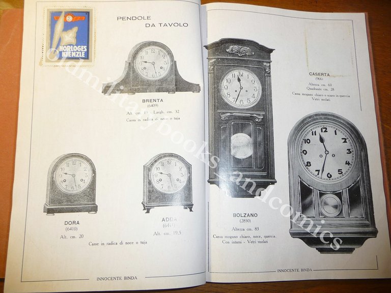 INNOCENTE BINDA OROLOGI SVEGLIE PENDOLI CATALOGO INIZI 1900