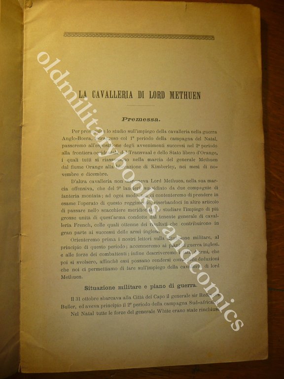 LA CAVALLERIA DI LORD METHUEN L. LIBRI ESTRATTO GUERRA ANGLO-BOERA