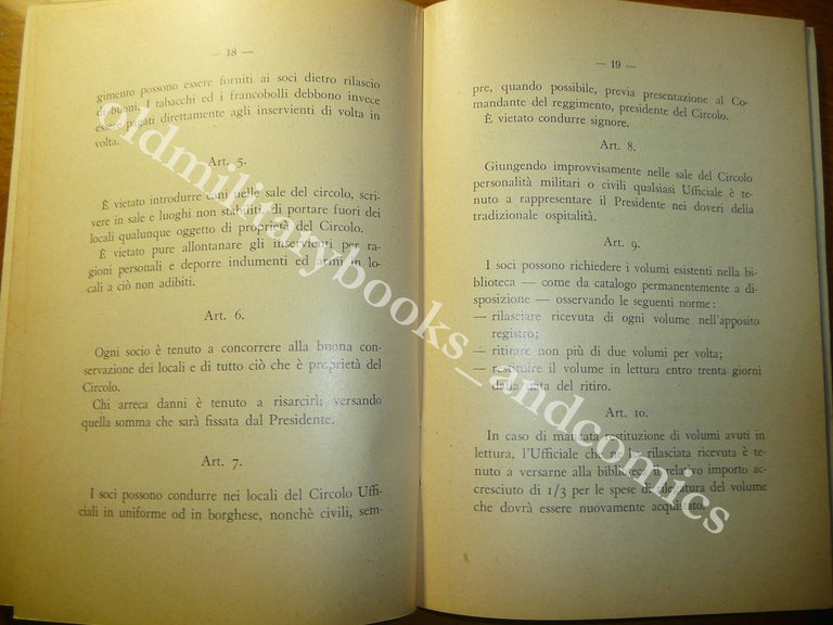 LANCIERI DI NOVARA STATUTO E REGOLAMENTO CIRCOLO UFFICIALI 1937