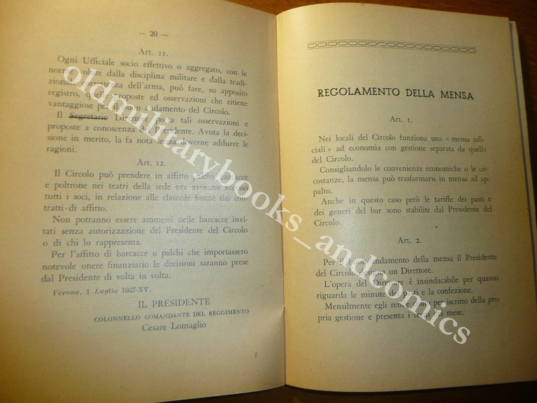 LANCIERI DI NOVARA STATUTO E REGOLAMENTO CIRCOLO UFFICIALI 1937