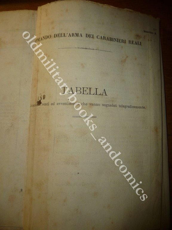 NORME PER SEGNALAZIONE REATI E AVVENIMENTI PER I CC.RR. 1882