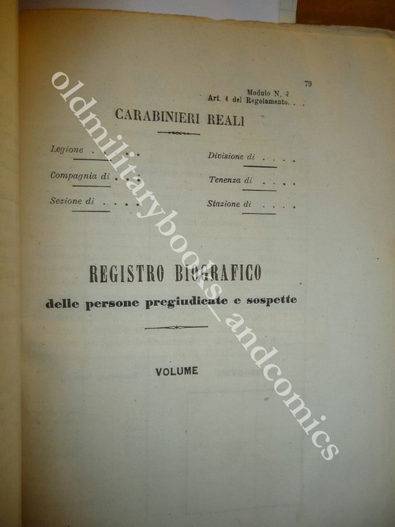 NORME PER SEGNALAZIONE REATI E AVVENIMENTI PER I CC.RR. 1882