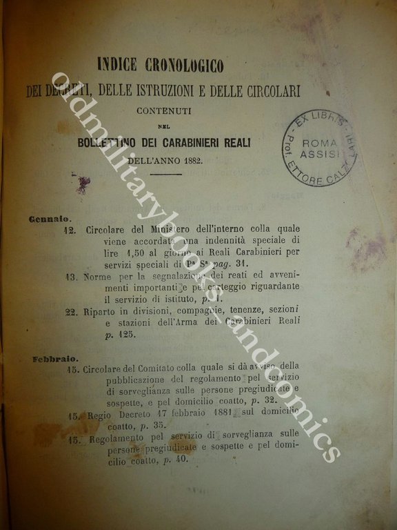 NORME PER SEGNALAZIONE REATI E AVVENIMENTI PER I CC.RR. 1882