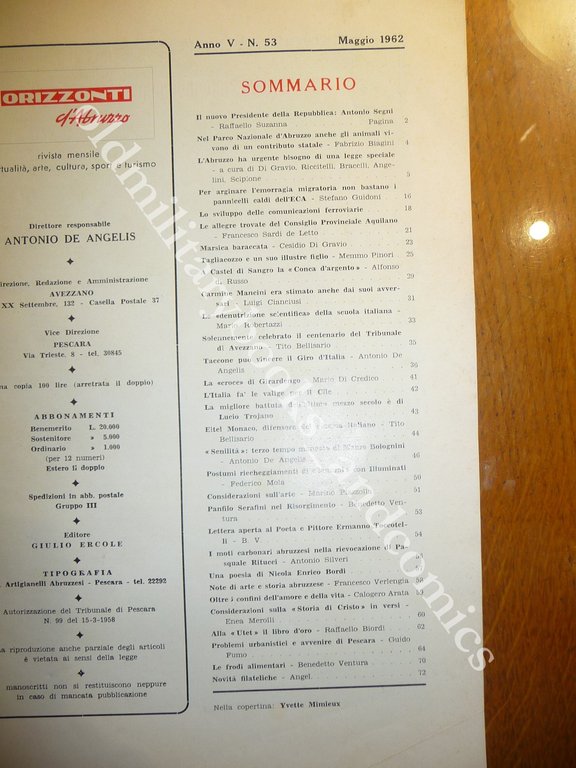 ORIZZONTI D'ABRUZZO ANNO V n. 53 RIVISTA ATTUALITA ARTE CULTURA …