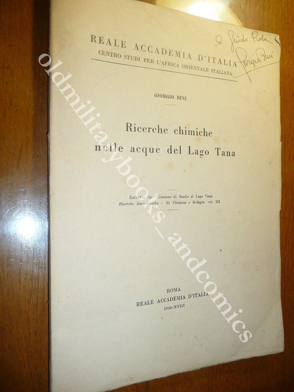 RICERCHE CHIMICHE NELLE ACQUE DEL LAGO TANA GIORGIO BINI