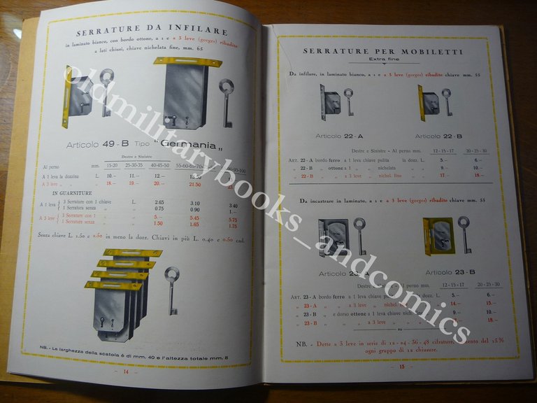 SIS SOCIETA INDUSTRIA SERRATURE SERRATURE PER MOBILI CATALOGO 1932