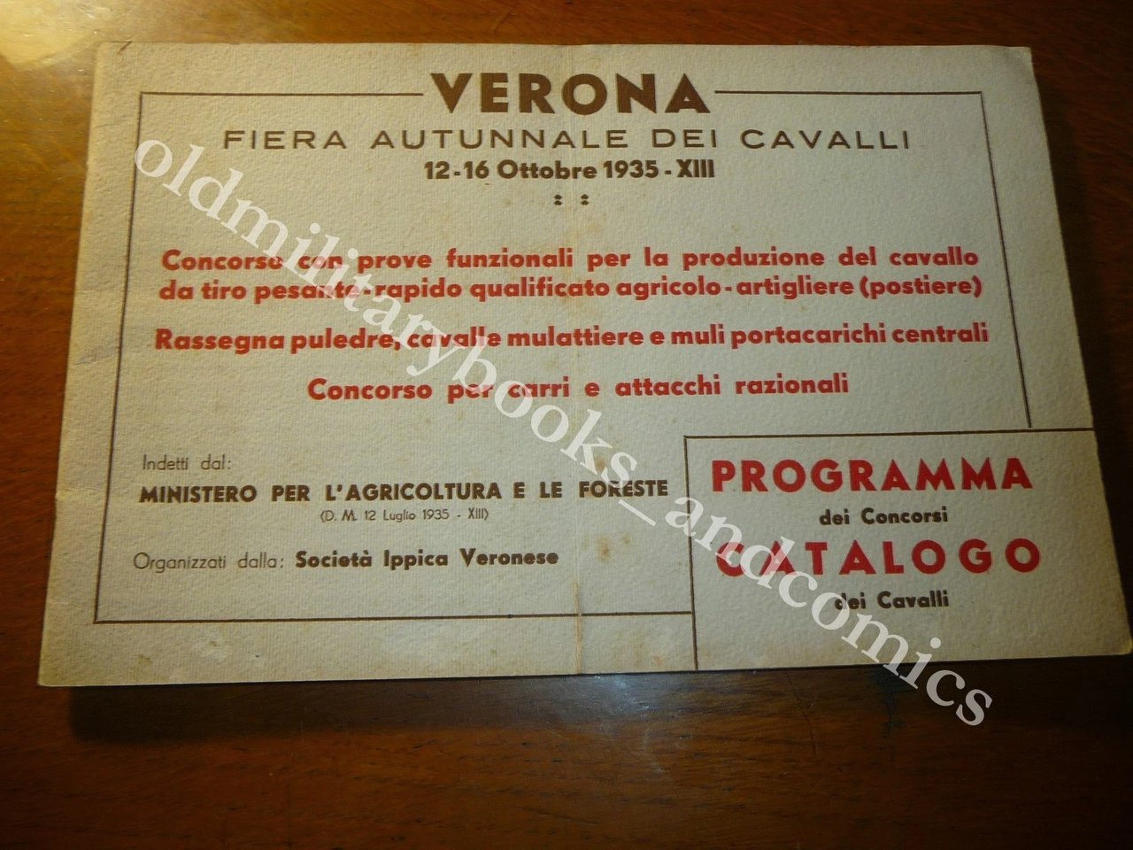VERONA FIERA AUTUNNALE DEI CAVALLI 12-16 OTTOBRE 1935