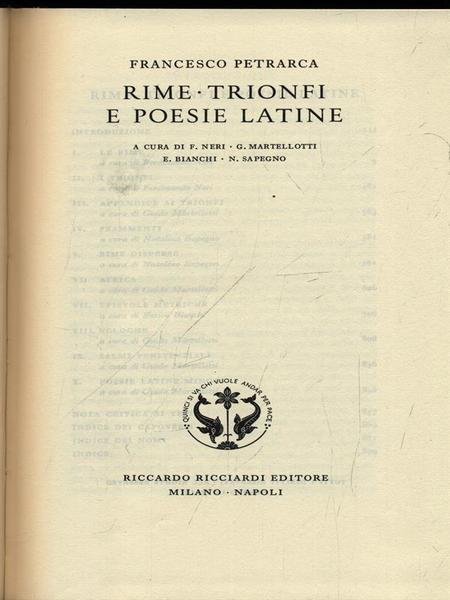 Francesco Petrarca. Rime, Trionfi, e poesie Latine. Vol. 6