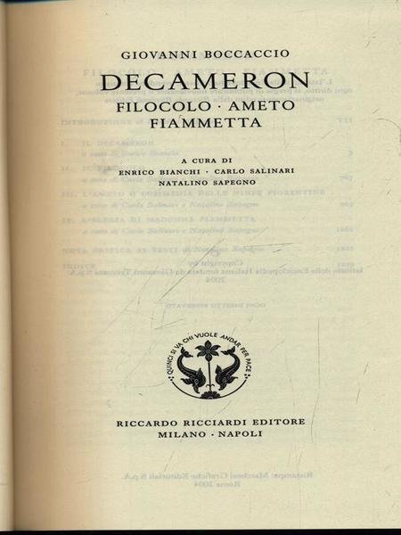Giovanni Boccaccio. Decameron - Filocolo - Ameto - Fiammetta.