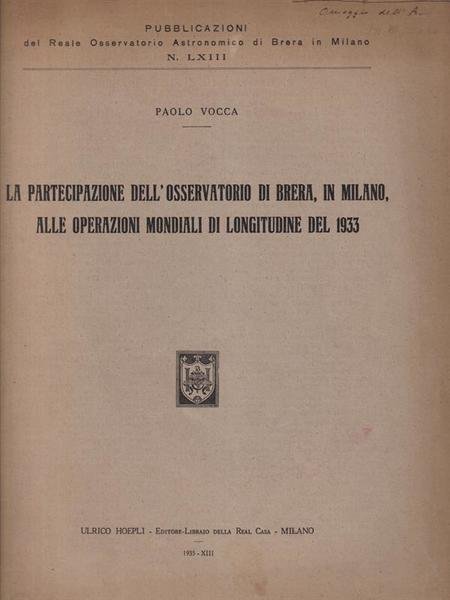 La partecipazione dell'osservatorio di Brera in Milano alle operazioni mondiali …