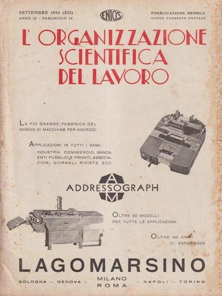 L'organizzazione scientifica del lavoro anno IX fascicolo IX settembre 1934