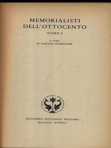 Memorialisti Dell'Ottocento tomo I
