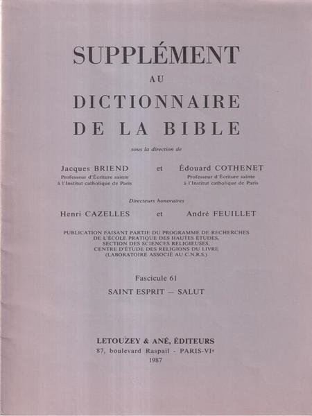 Supplement au dictionnaire de la Bible fascicule 61