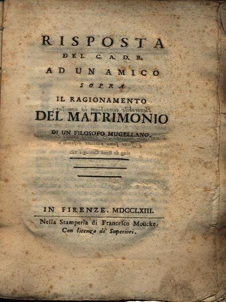 Risposta del c.a.d.r. ad un amico sopra il ragionamento del …