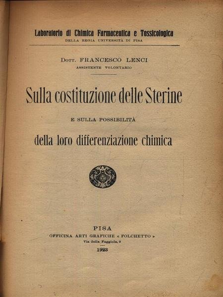 Sulla costituzione delle Sterine e sulla possibilita' della loro differenziazione chimica