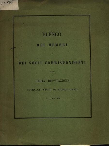 Elenco dei membri dei socii corrispondenti della Regia Deputazione
