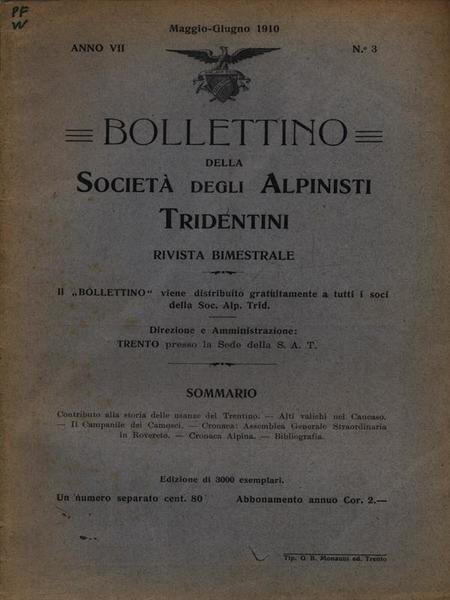 Bollettino della societa' degli alpinisti tridentini maggio giugno 1910