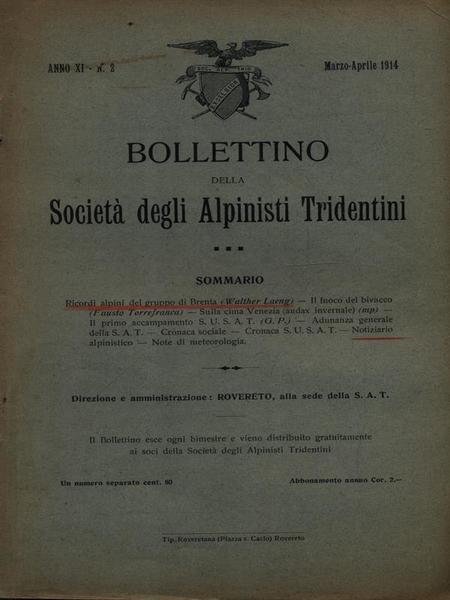 Bollettino della societa' degli alpinisti tridentini marzo-aprile 1914