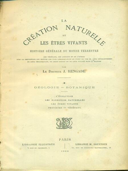 La creation naturelle et les etres vivants
