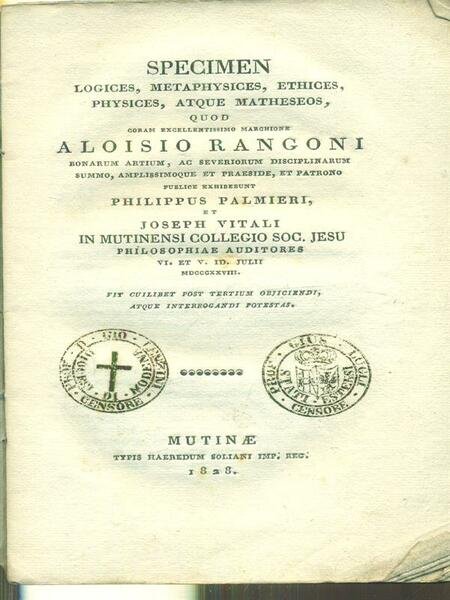 Specimen logices, metaphysices, ethices physices, atque matheseos