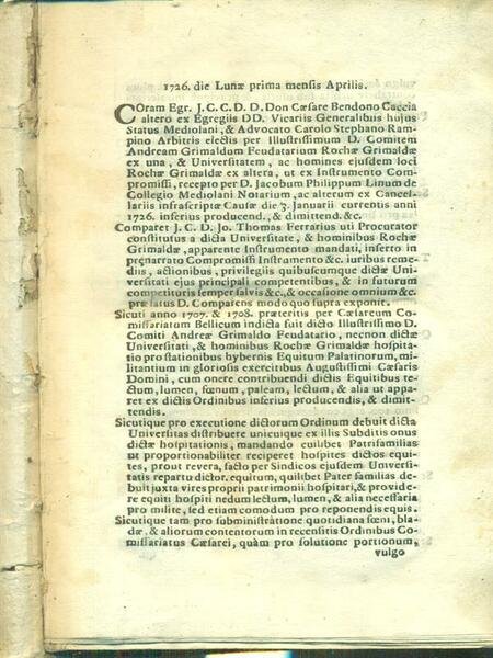 Raccolta di sentenze 1726 die Luna prima menfis apriliis