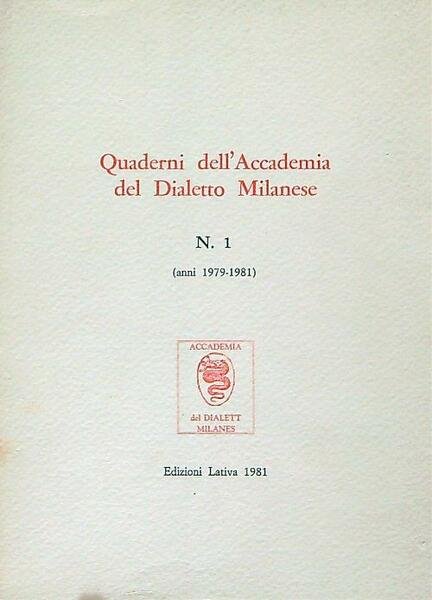 Quaderni dell'accademia del Dialetto Milanese n. 1 | Immagine principale