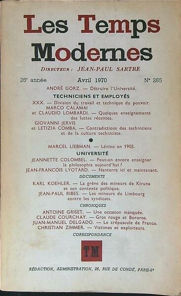 Les temps Modernes 26e annee Avril 1970 N 285