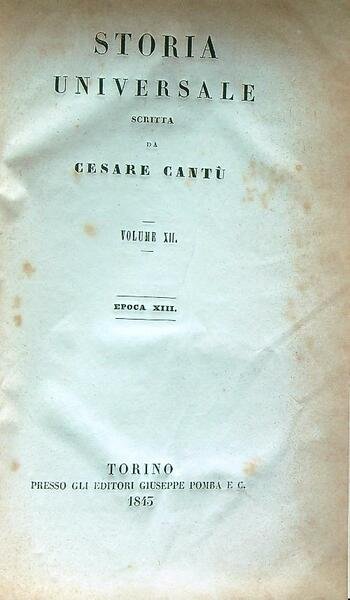 Storia Universale. Volume XII. Epoca XIII