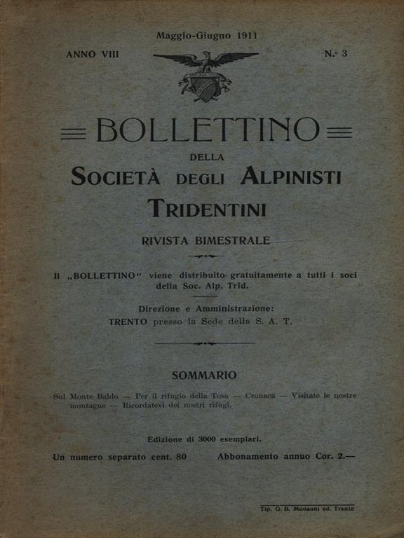 Bollettino della societa' degli alpinisti tridentini maggio-giugno 1911