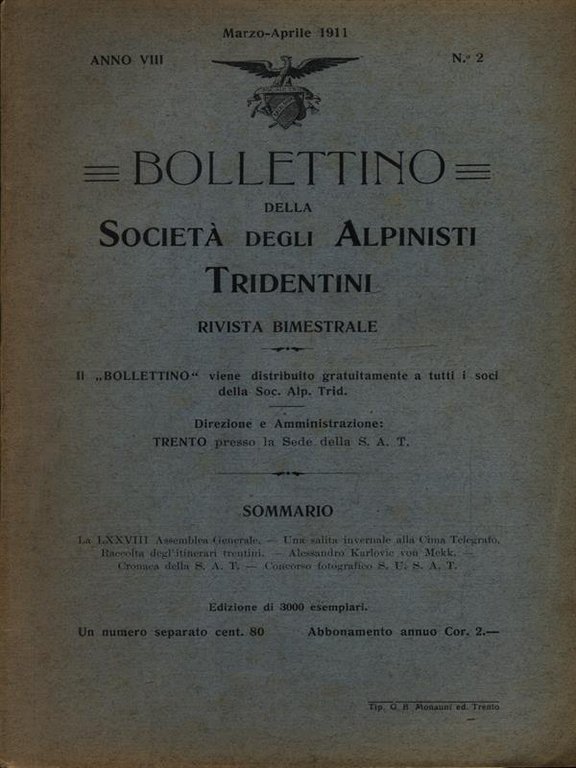 Bollettino della societa' degli alpinisti tridentini marzo-aprile 1911