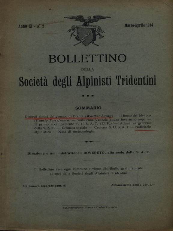 Bollettino della societa' degli alpinisti tridentini marzo-aprile 1914
