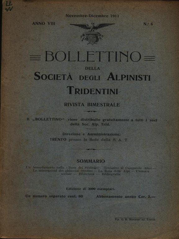 Bollettino della societa' degli alpinisti tridentini novembre-dicembre 1911
