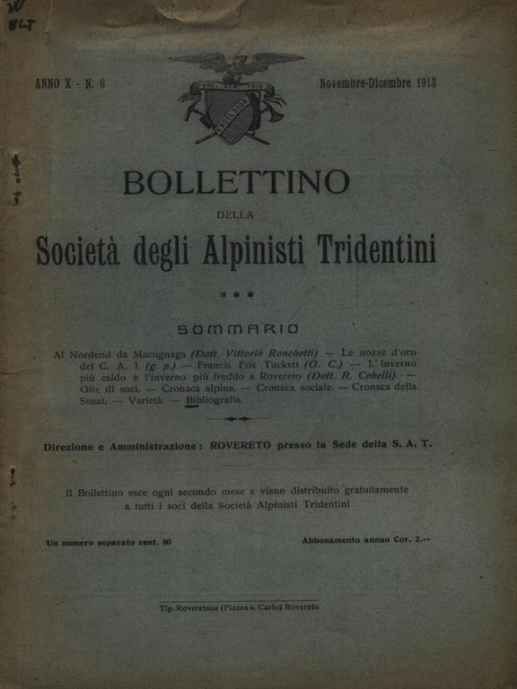 Bollettino della societa' degli alpinisti tridentini novembre-dicembre 1913