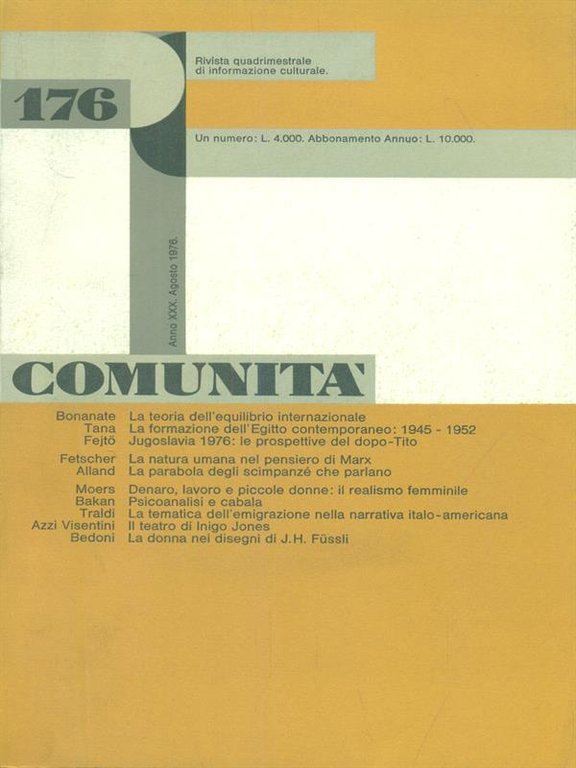 Comunita' 176 Rivista di informazione culturale anno XXX 1976