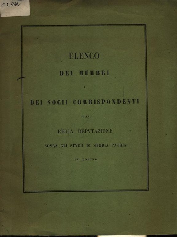 Elenco dei membri dei socii corrispondenti della Regia Deputazione