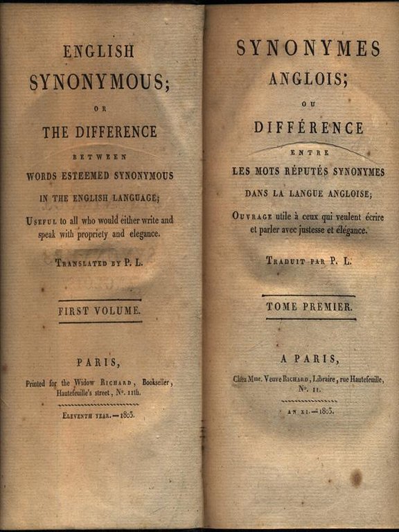 English synonymus - Syninimes anglois