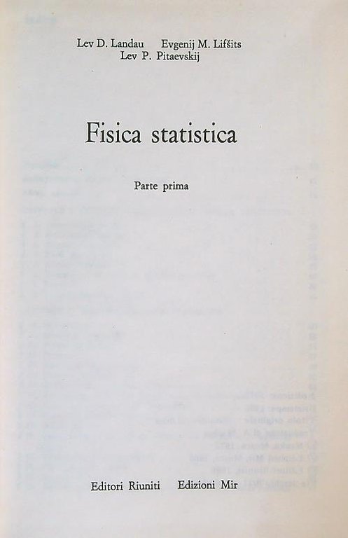 Fisica statistica. Parte prima