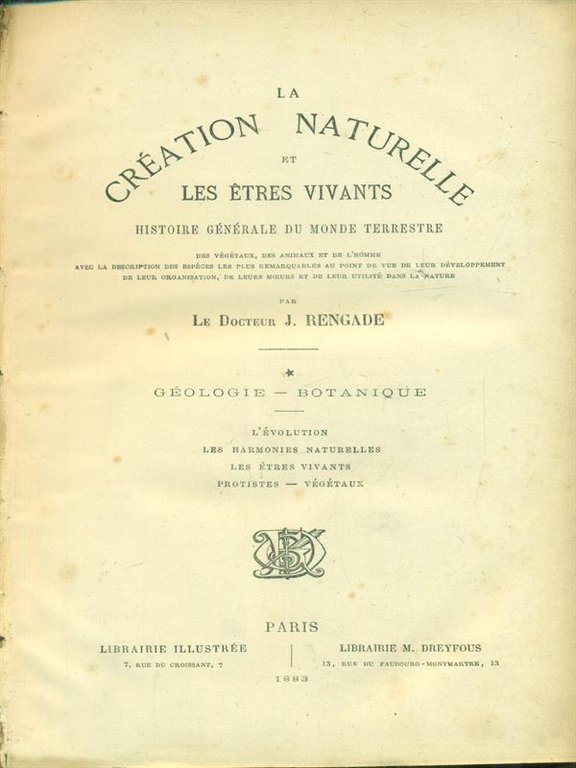 La creation naturelle et les etres vivants