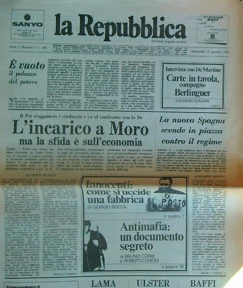 La Repubblica n. 1/ Mercoledi 14 gennaio 1976 | Immagine principale