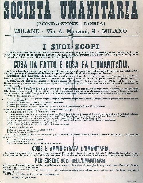 La Societa' Umanitaria. Fondazione P.M. Loria Milano 1893/1963