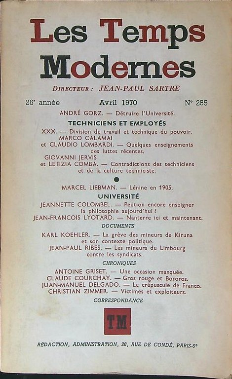 Les temps Modernes 26e annee Avril 1970 N 285