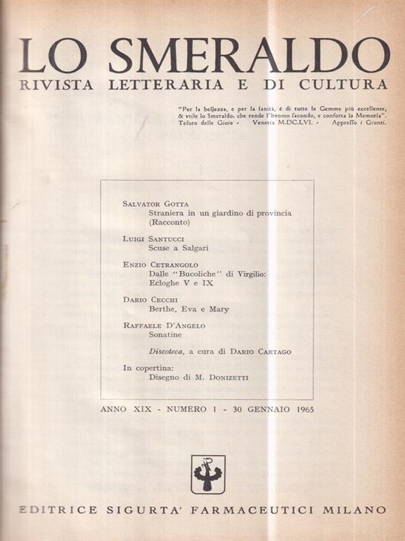 Lo Smeraldo. Rivista letteraria e di cultura. Annata 1965