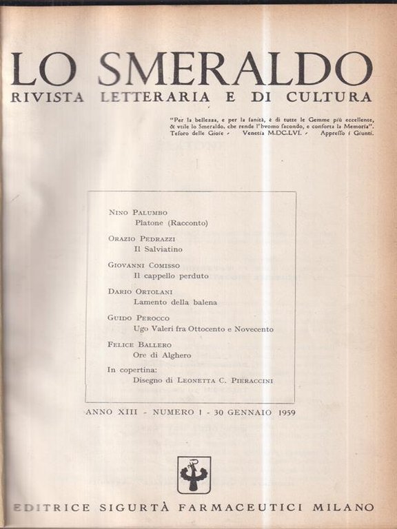 Lo Smeraldo. Rivista letteraria e di cultura. Annate 1959-1960-1961 | Immagine Gallery 2